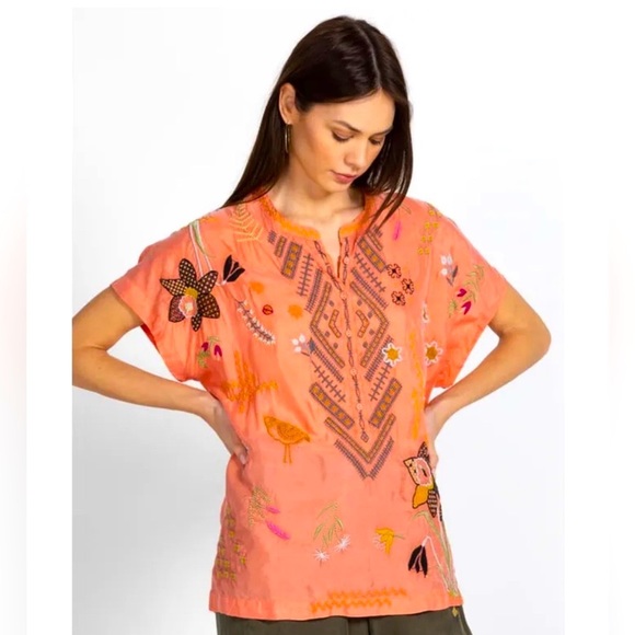 Johnny Was Perla Blouse Desert Flower - NWT -  ‘23 Spring Line - Coral Peach - Picture 5 of 11